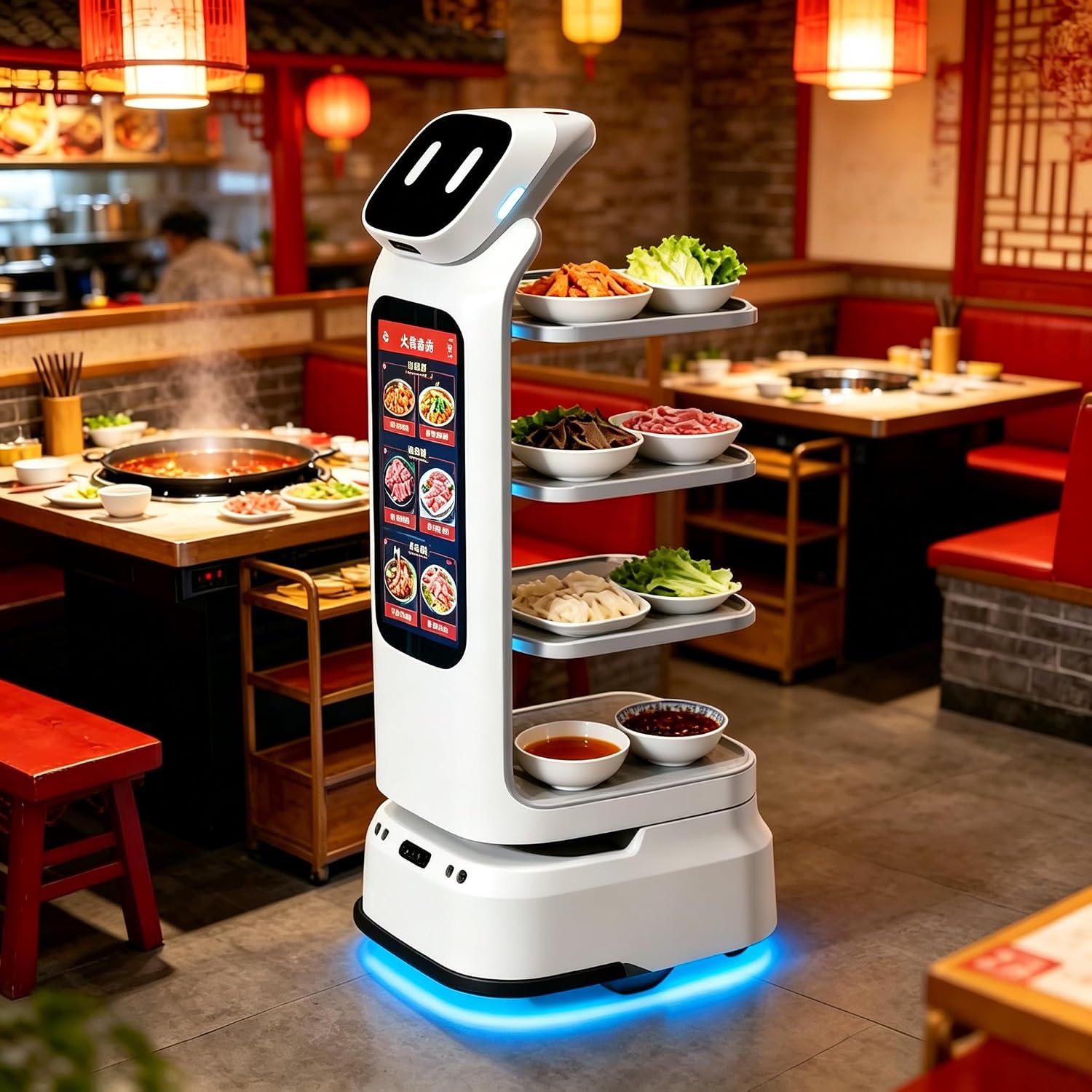 Food Delivery Robot, Autonomous Restaurant Robot Waiter with Smart Navigation Obstacle Avoidance, Commercial Multi Tray Serving Robots for Restaurant Hotel Hospital
