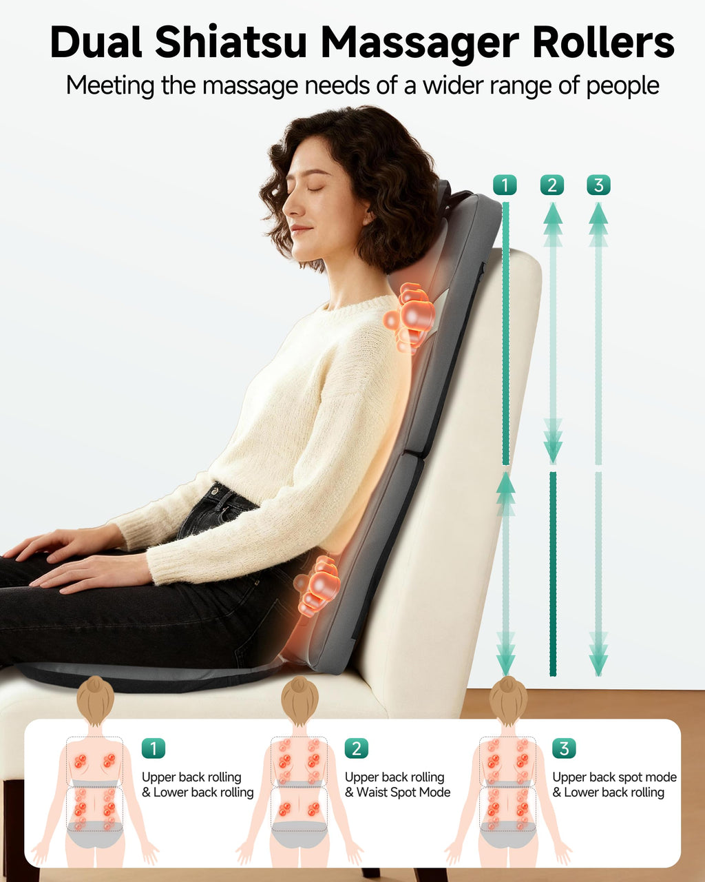 Snailax 2026 Upgraded Shiatsu Roller Back Massager with Heat Massage Chair Pad Kneading Back Massager for Pain Relief Deep Tissue Chair Massage Pad for Office Home Gift Fathers