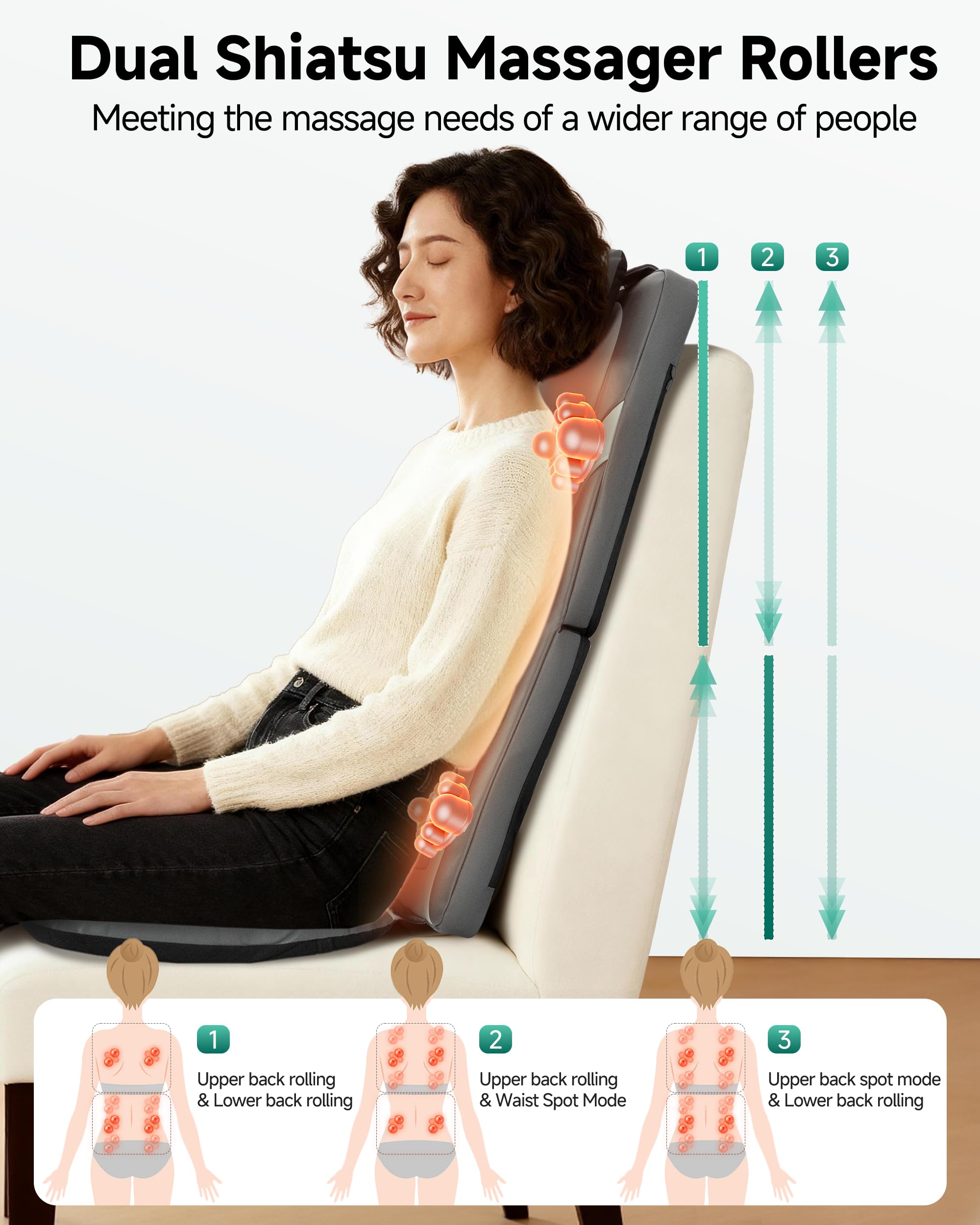 Snailax 2026 Upgraded Shiatsu Roller Back Massager with Heat Massage Chair Pad Kneading Back Massager for Pain Relief Deep Tissue Chair Massage Pad for Office Home Gift Fathers