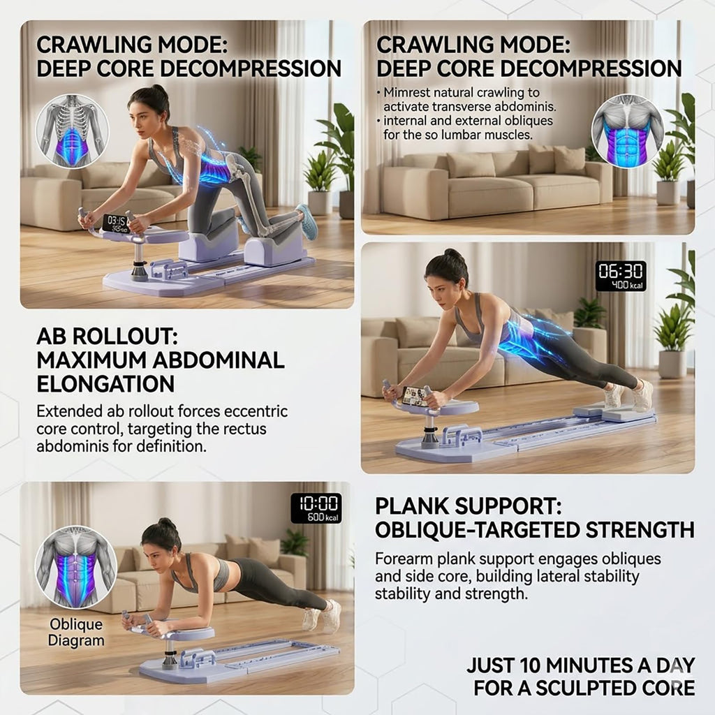 Spine Twist and Stretch Trainer 6-in-1 Crawling Training Machine for Core Training & Spine Decompression 3 Level Full Body Workout with LED Counter 500LBS Capacity Back Pain Relief Home Gym 5–10d