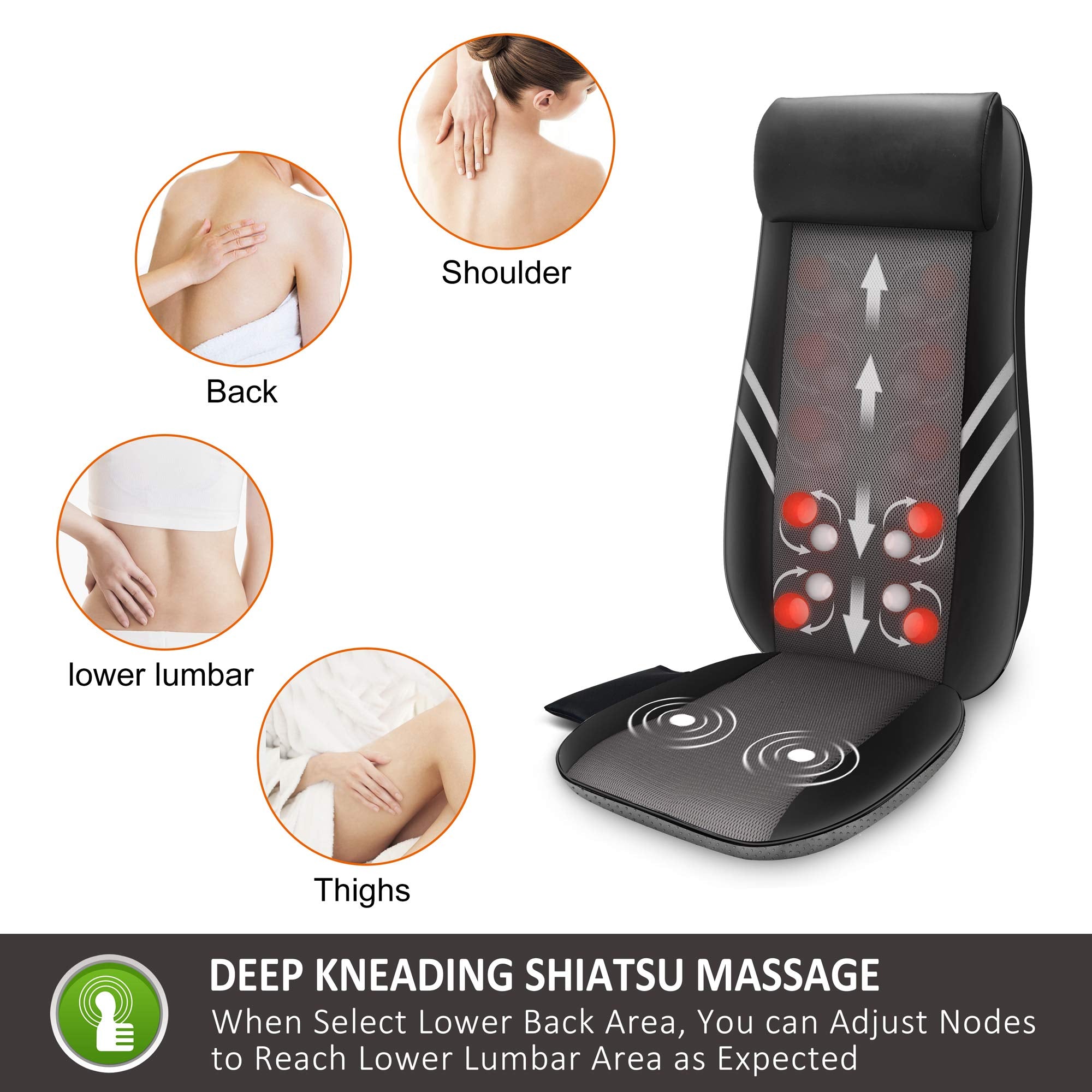 Snailax Shiatsu Back Massager for Back Pain Deep Tissue, Lower Back Neck Massager with Heat, 3D Kneading Back Massager for Chair, Massage Pillow as Gifts for Mom, Dad, Women