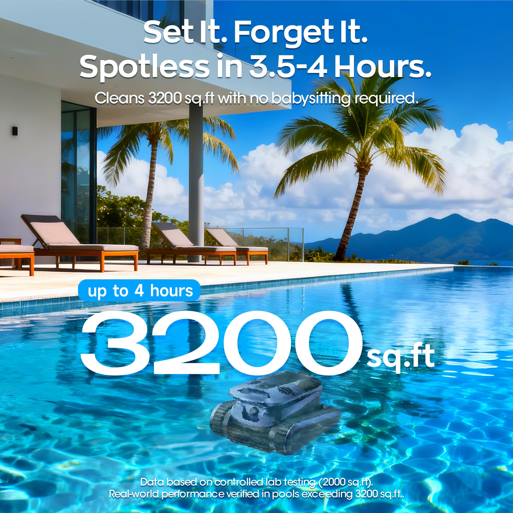 (2026 New) Pool Vacuum Robot - AI Smart Navigation, 360° Top-to-Bottom Cleaning, 4 Cleaning Modes, Over 3.5h Replaceable Battery Design, for Inground & Above-Ground Pools up to 3,200 Sq. Ft