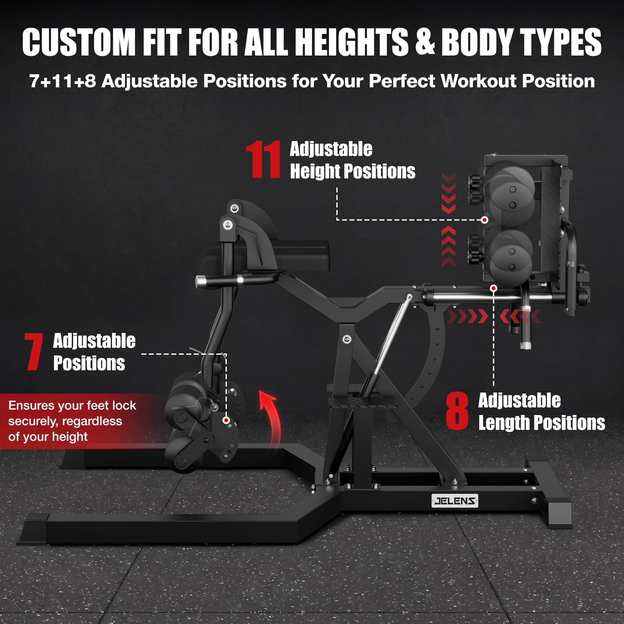 JELENS HL01 Adjustable Leg Press Hack Squat Machine, Glute Ham Developer&Leg Extension and Curl Machine 2 in 1, Full Body Workout Equipment for Home Gym