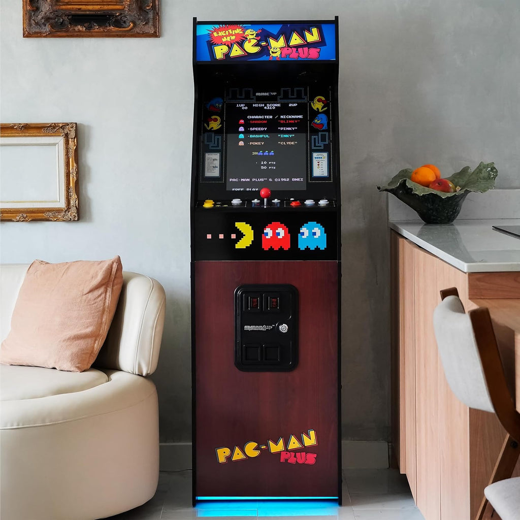 Arcade1Up PAC-Man Plus Deluxe Arcade Machine - 14 Classic Games, Retro Game Console for Home, 5’ Tall Cabinet with 17-Inch Screen, Stand Up Video Game for Game Room
