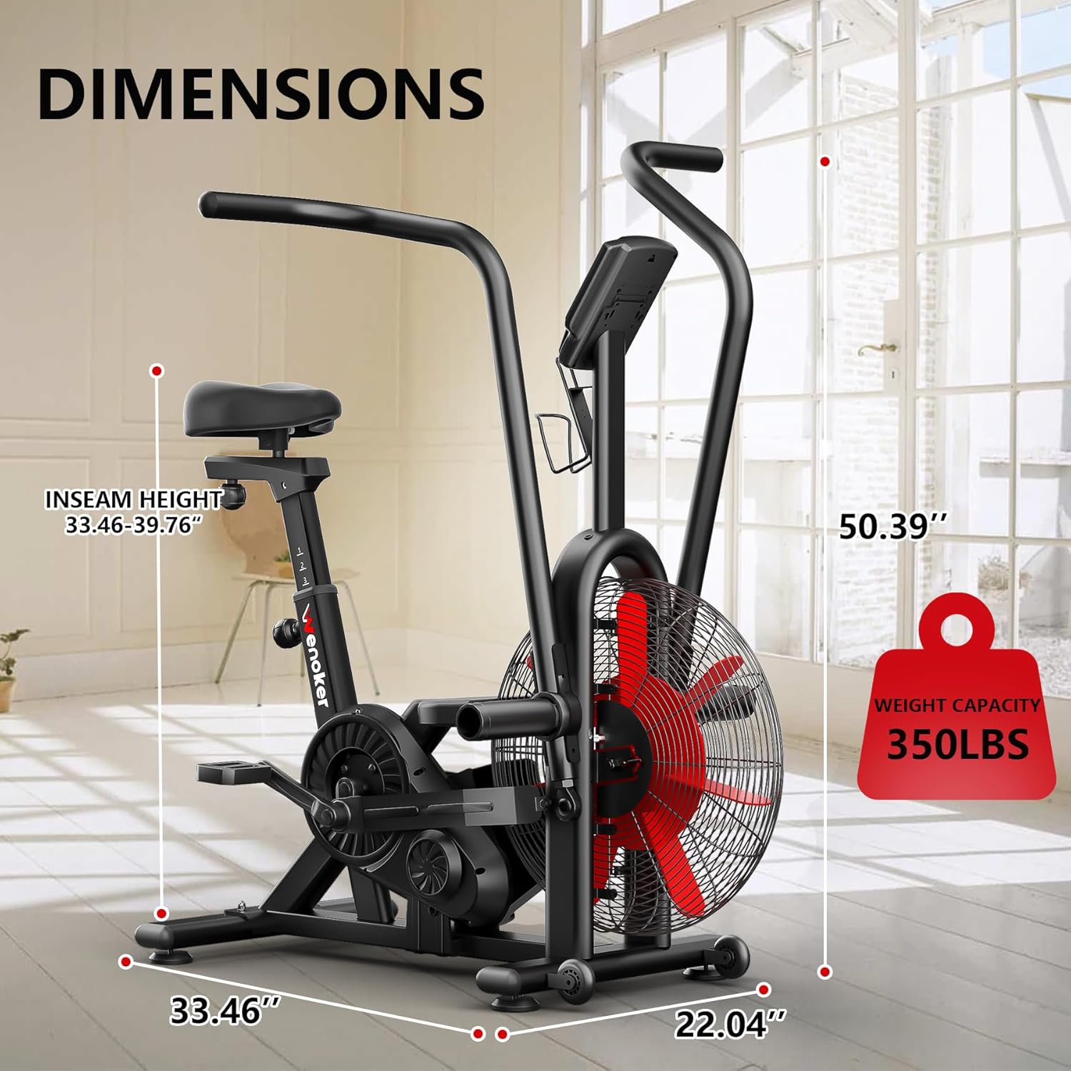 Wenoker Stationary Bike, Air Bike with Smart APP, ISCC PLUS Certified, Dual Action Handlebars Exercise Bike 350LBS Capacity for Home Gym HIIT Full Body Workout