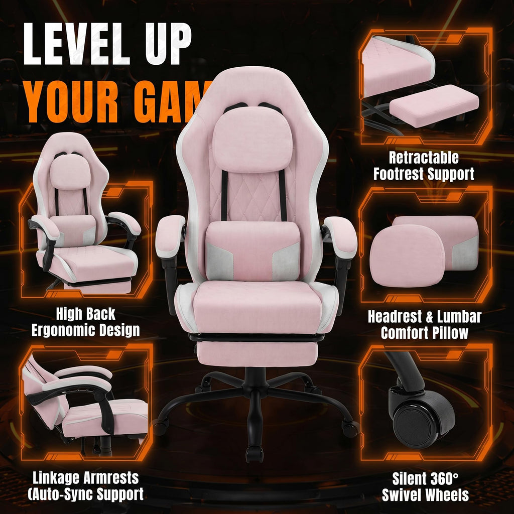 Shintenchi Big and Tall Gaming Chair Fabric Pocket Spring Cushion,High Back Recliner with Footrest and Headrest for Adults, Massage Lumbar Support for Home Office, Ergonomic Computer Desk Chair, Blue
