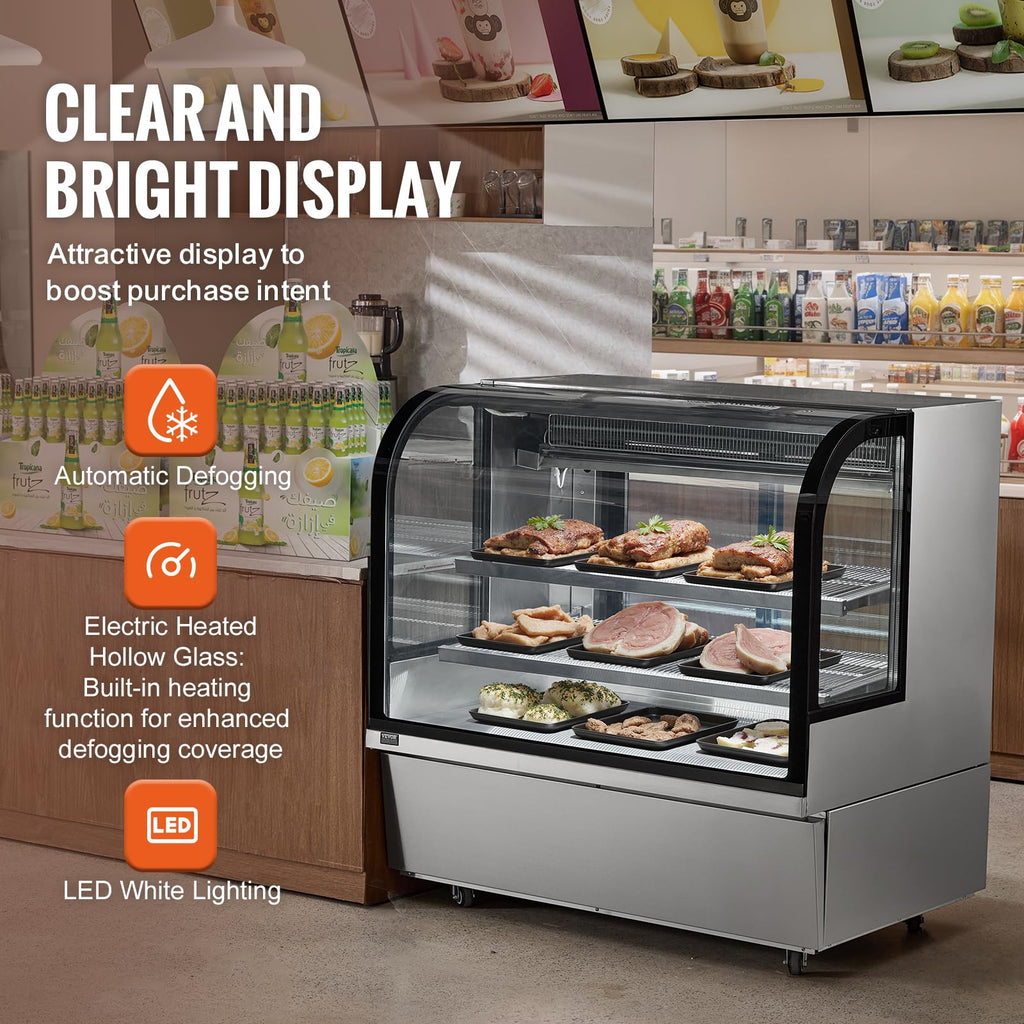VEVOR Refrigerated Display Case, 3.5 Cu.Ft./100L, 2-Tier, Countertop Pastry Display Case Commercial Display Refrigerator with LED Lighting, TURBO Cooling, Frost-Free Air-Cooling, Rear Sliding Door