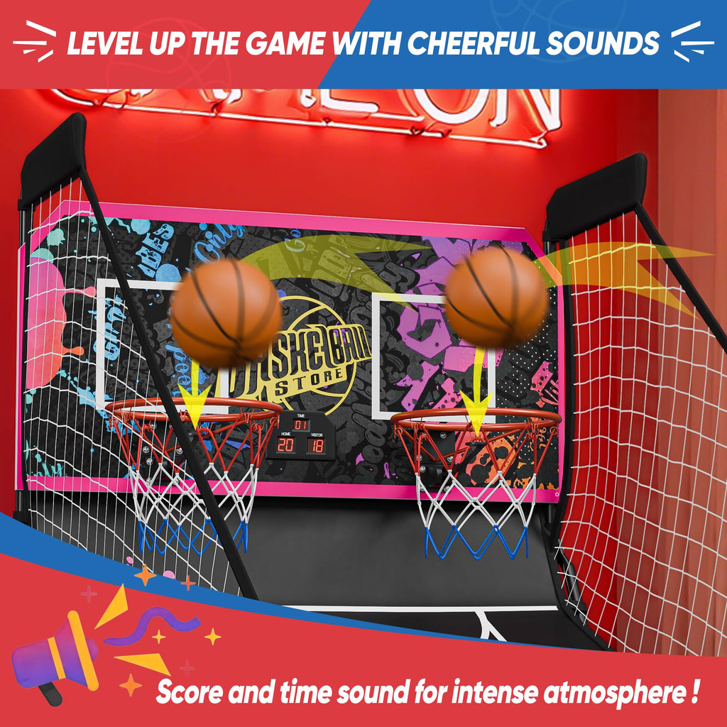 Basketball Arcade Game Shot Creator Indoor Foldable Electronic Double Shootout Sport Game Official Home Dual Shot Basketball 2 Player with 4 Balls (Black Purple)