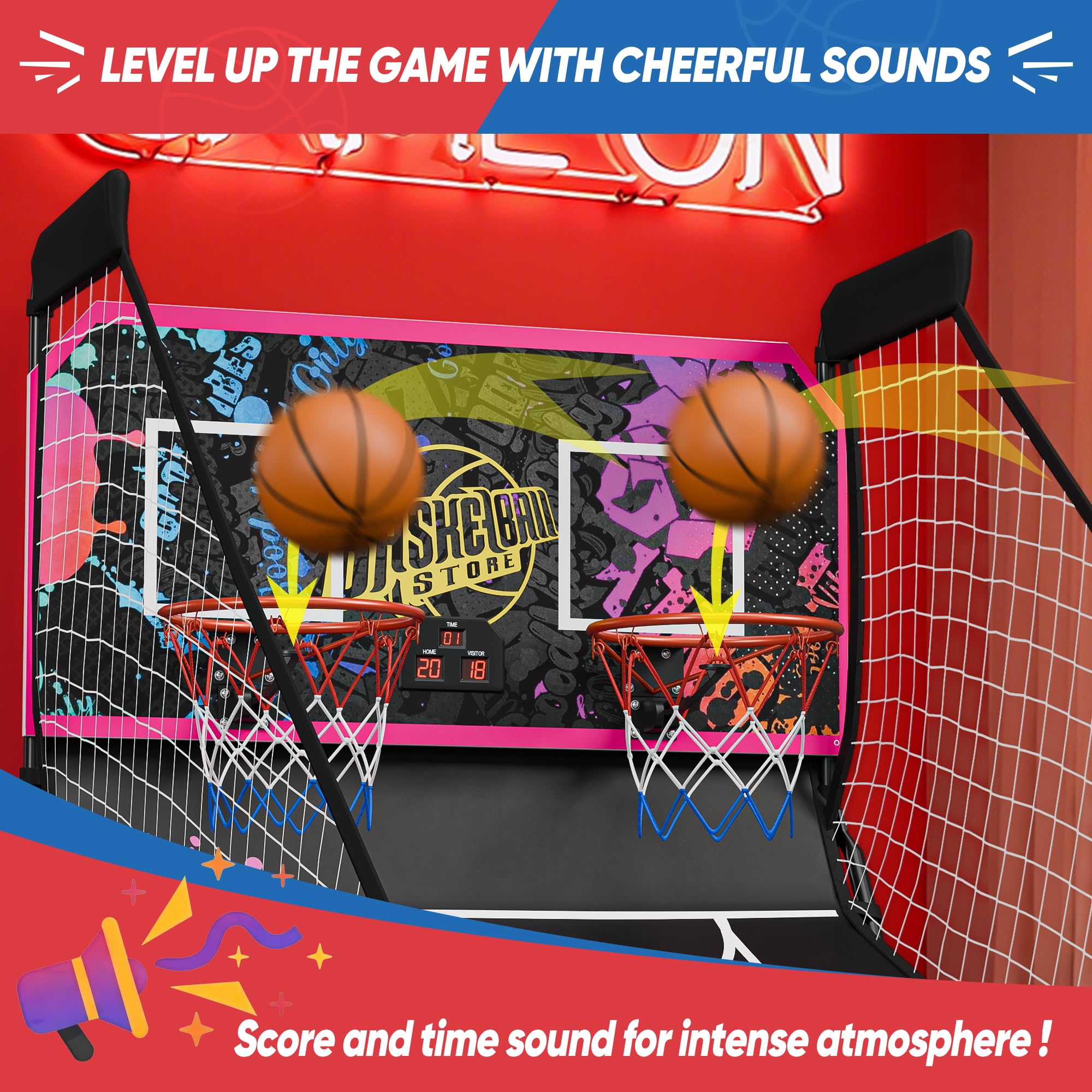 Basketball Arcade Game Shot Creator Indoor Foldable Electronic Double Shootout Sport Game Official Home Dual Shot Basketball 2 Player with 4 Balls (Black Purple)
