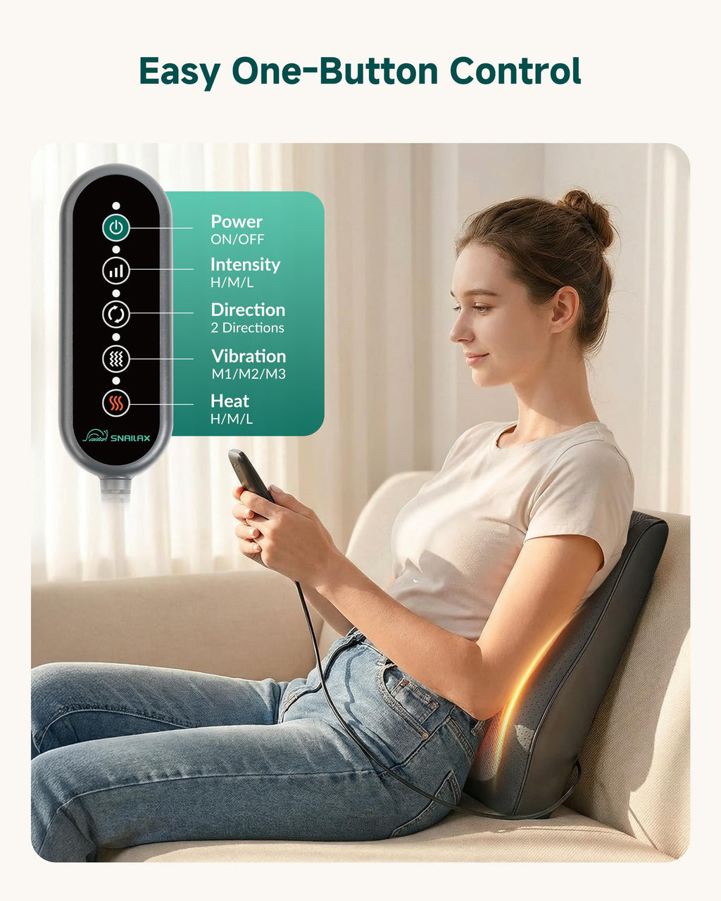 Snailax Back Massager with Heat – 3D Shiatsu Massage Pillow for Neck & Back, Fixed Kneading Nodes, Chair & Sofa Use, Gift for Mom, Dad, Women & Men