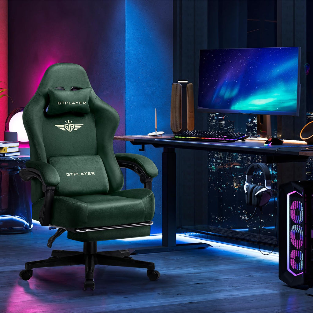 GTPLAYER Gaming Chair with Pocket Spring Cushion, Big and Tall Gamings Chairs 350LBS High Back Computer Chair with Footrest for Adults Lumbar Support Swivel Game Chair for Office,Leather Black-Massage