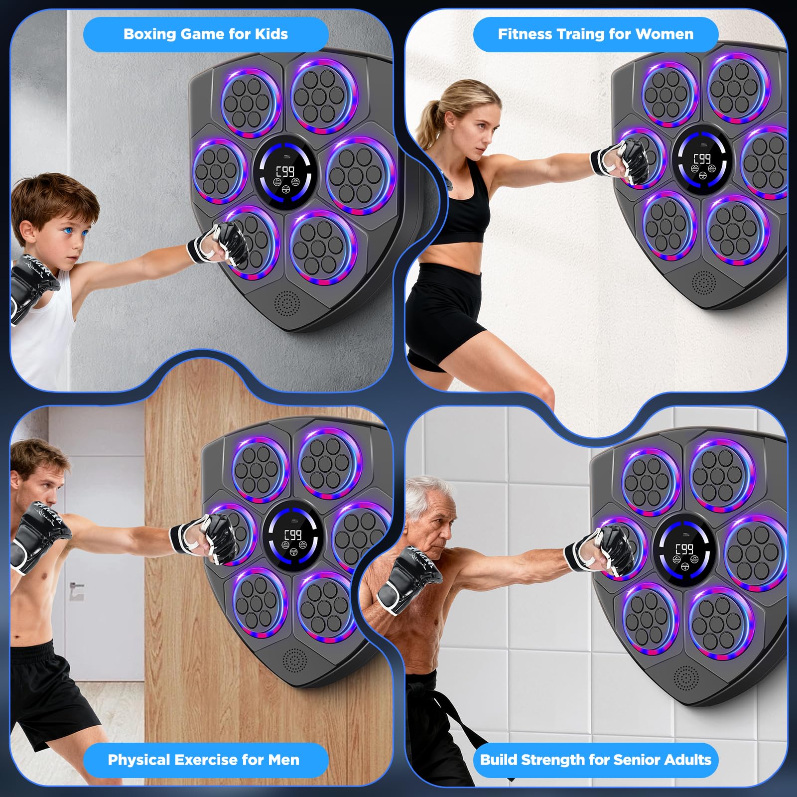Music Boxing Machine for Adults with Boxing Gloves, 9 Modes & 9 Speeds, Wall Mounted Music Punching Machine for Home Gym, Office & Fitness Training