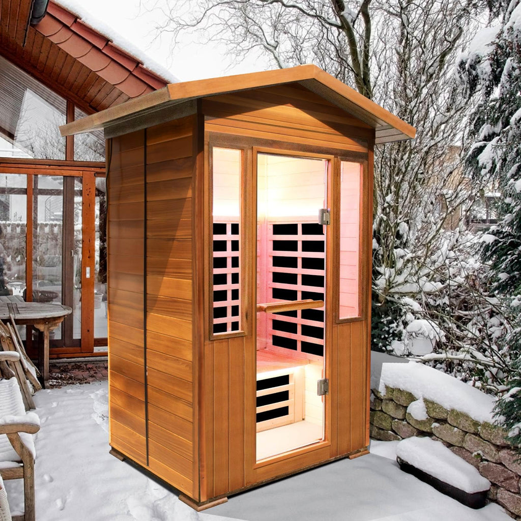 2 Person Infrared Sauna Far Infrared Sauna Room for Home Indoor 2000W Low-EMF Wood Dry Sauna with Full Starry Sky Lights Ceiling in 7 Color Speaker Fast Heating Easy Assembly- 47.3*41.3*74.8 IN
