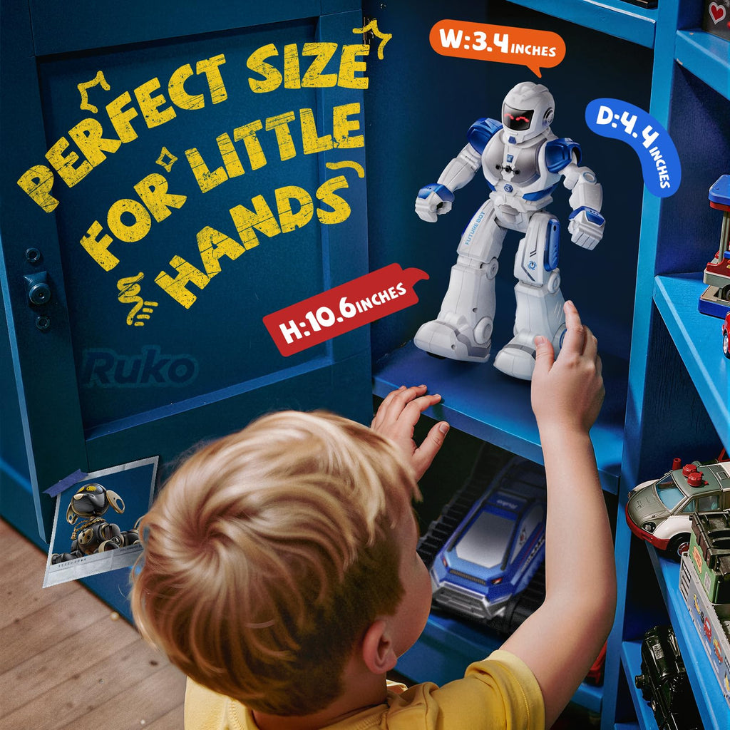 Ruko 6088 Robot Toys for kids, Programmable Remote Gesture Sensing & APP Control, Interactive LED Face, Dancing Singing Rechargeable Smart Robot, Birthday Present for Age 3-6 Year Old Boys Girls, Blue