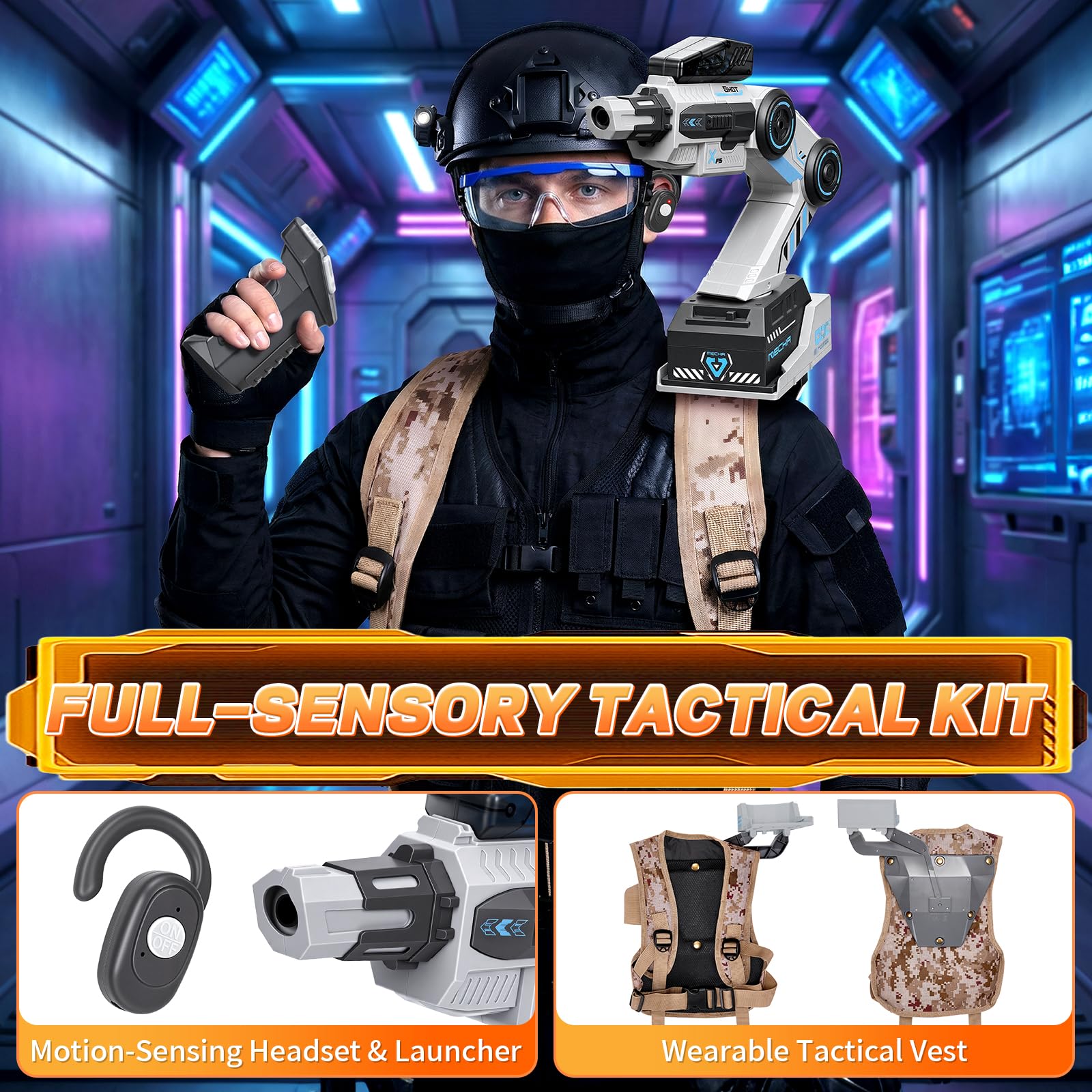 Smart Tracking Mechanical Arm Toy, Cool Inductive Robot Arm Tracking Blaster, Shoulder Mounted Robot with Remote Control (1000 PCS Water Bullets)