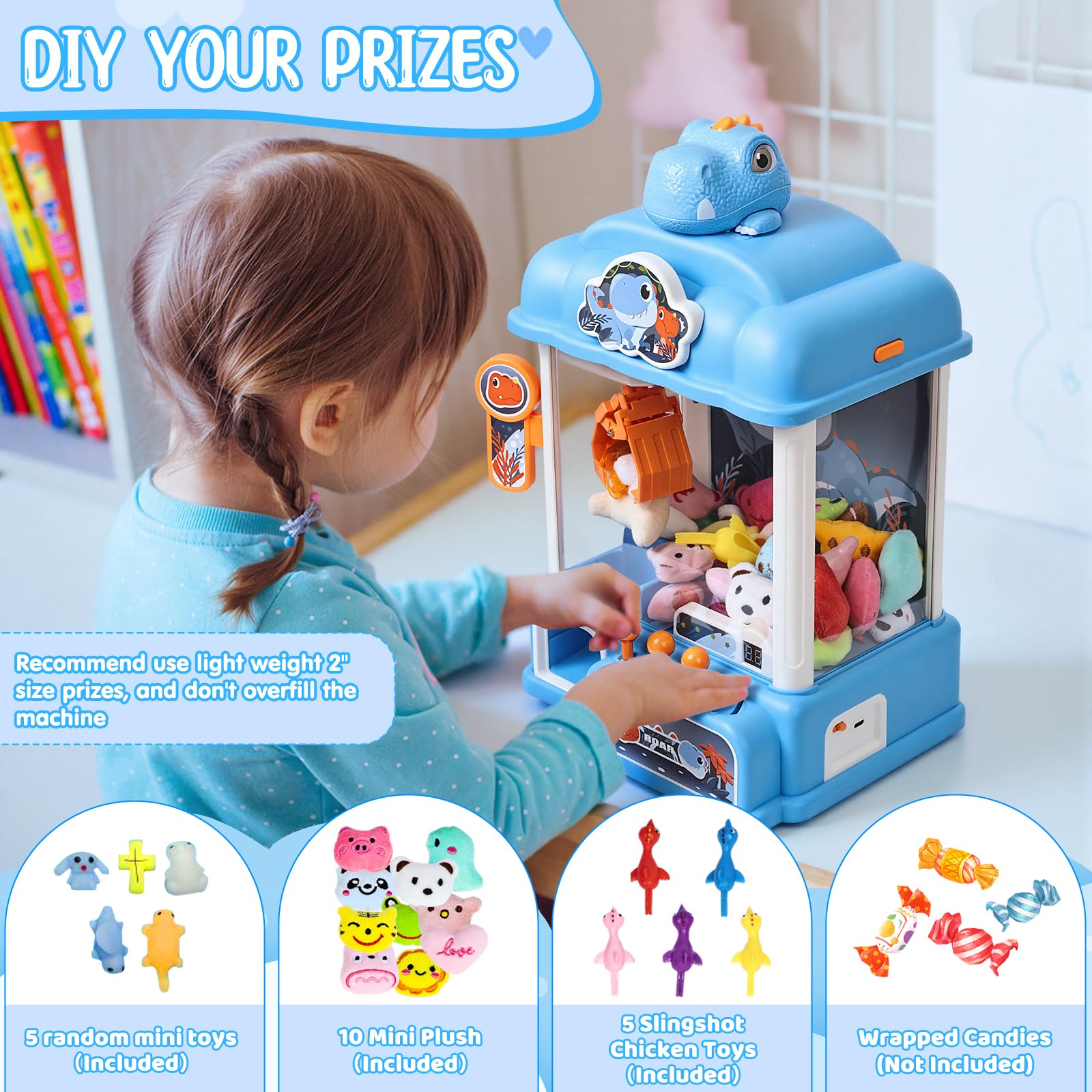 CWLAKON Claw Machine for Kids, Mini Vending Machine Unicorns Toys with Sound for Girls Age 3+, Candy Grabber Prize Dispenser Machine Arcade Games with Mini Plush Toys, Christmas Birthday Gifts