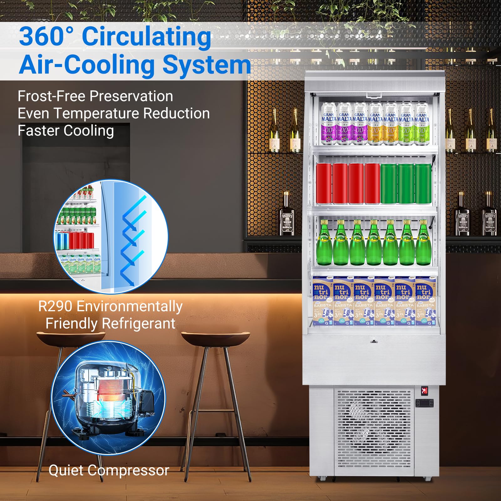 IDEALHOUSE Commercial Refrigerator, Commercial Merchandiser 26.8 Cu Ft Refrigerator, Refrigerator with 2 Glass Door and LED Light, Large Business Cooler for Home Restaurant Grocery Stores