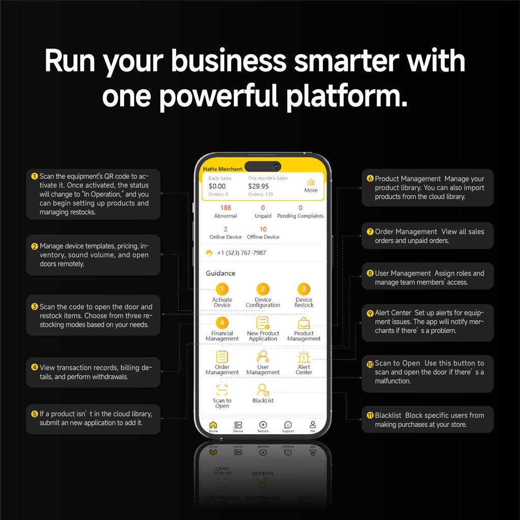 HAHA Smart AI Vending Machine for Business Contactless Grab & Go, Multi-Item Combo Vending with APP Management & Cashless Payment (Black, AI Plus)