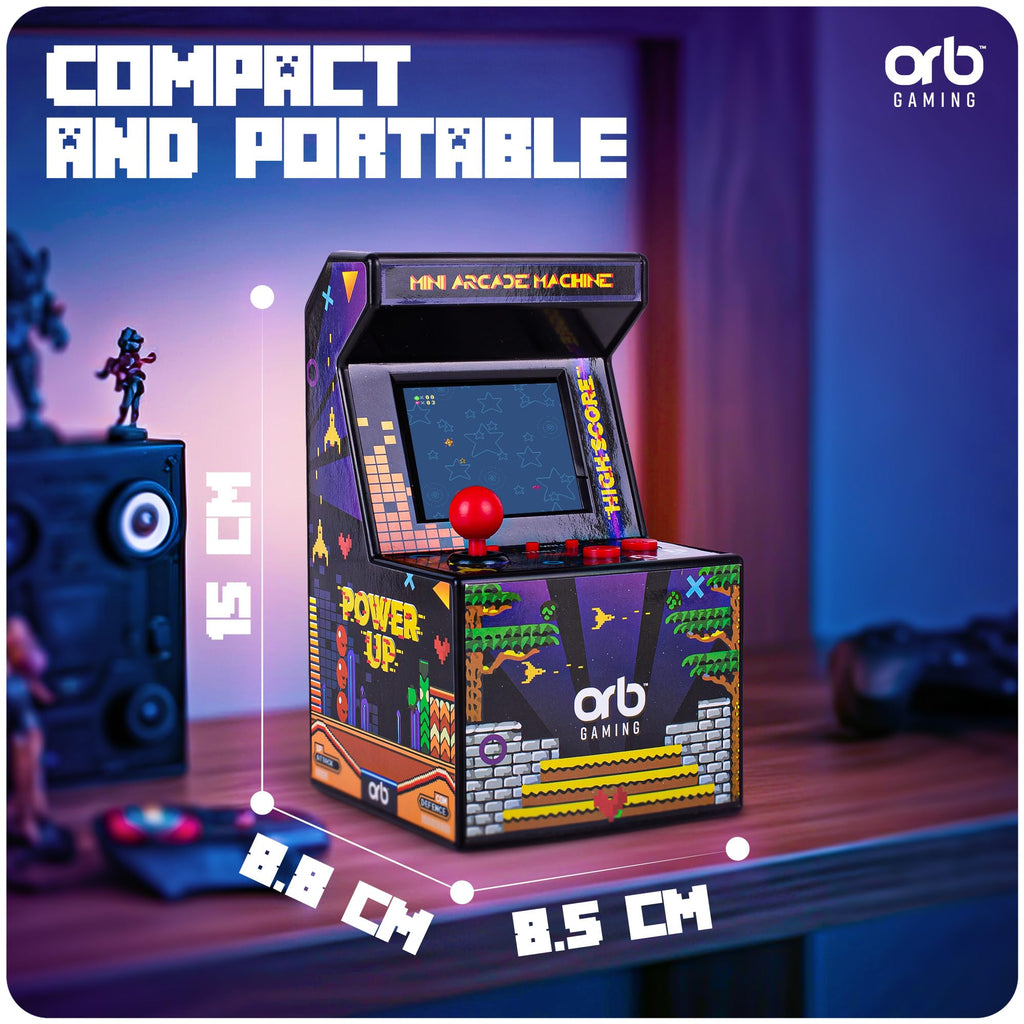 Mini Arcade Machine, 240 Built-in 8-Bit Games, 2.5” Full Colour Screen, 8-Way Joystick, Handheld Retro Games Console – Orb Gaming by ThumbsUp!