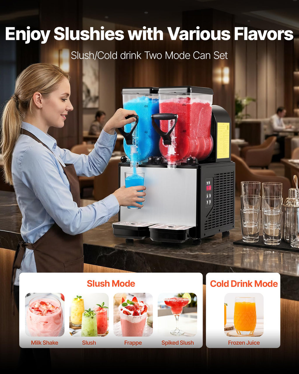 VEVOR Slushie Machine, 6L/1.6Gal Commercial Slushy Maker, Frozen Drink Maker with Self-Cleaning, Margarita Machine for Restaurants Bars Party for Slushie, Margaritas, Milkshake & More