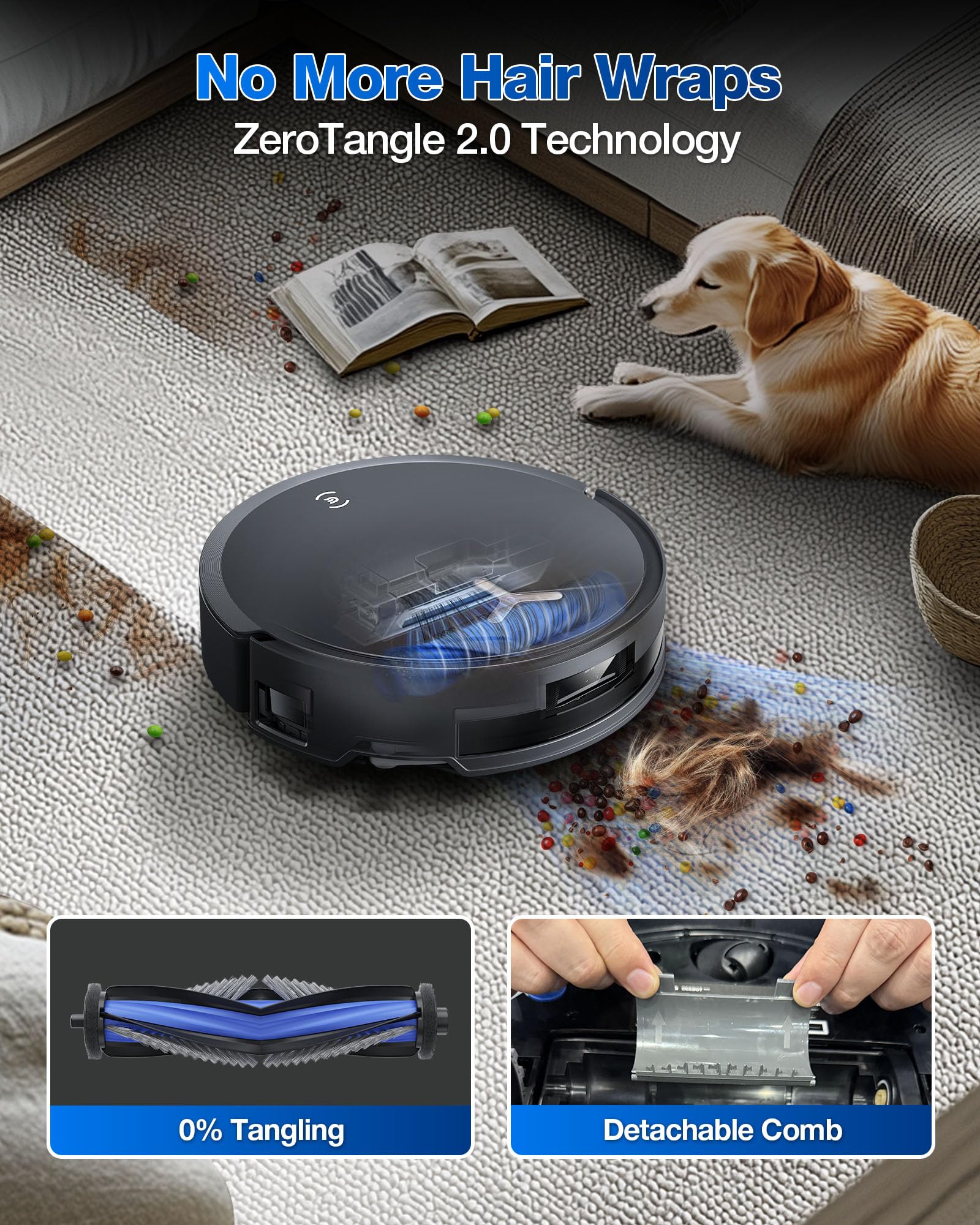 ECOVACS DEEBOT T30S AI Care Robot Vacuum and Mop, 11000Pa, TruEdge Adaptive Edge Mopping, ZeroTangle, AI Instant Re-mop, Hot Water Mop Washing, Self-Emptying & Refilling, Obstacle Avoidance