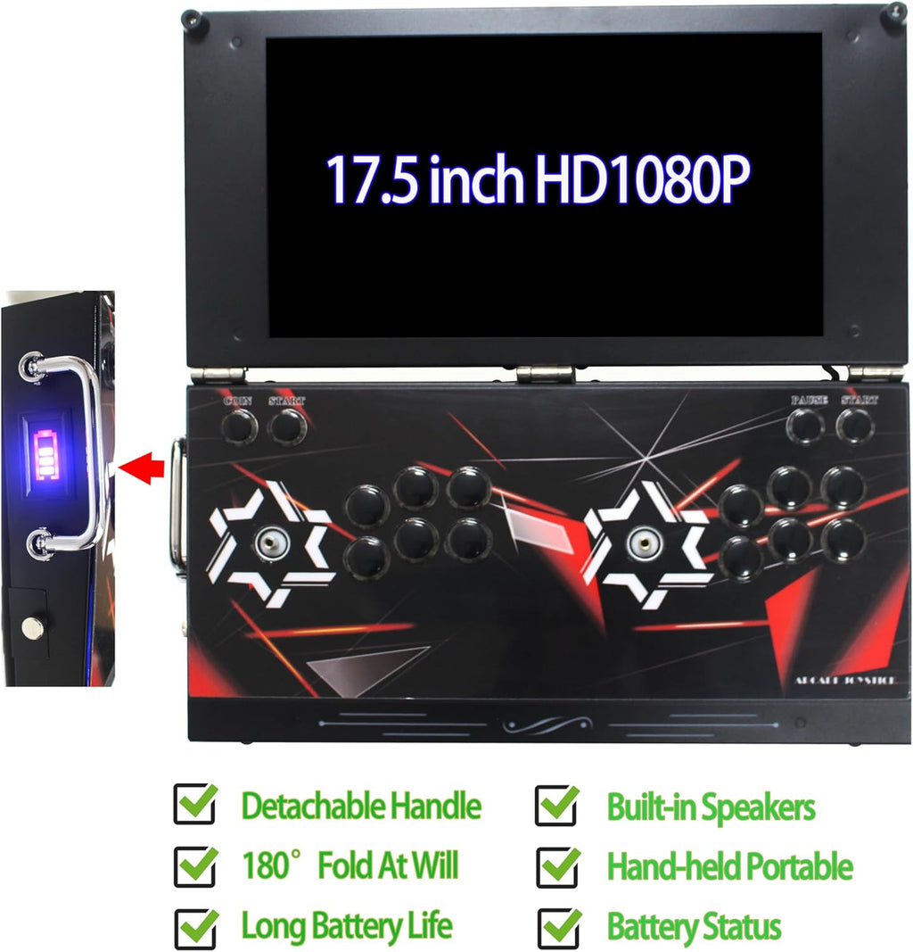 9800 Hand-held Portable Arcade Console 17.5-inch HD Screen Dual Players Retro Electronic Game Box DX, Retro Video Game Machine Search/Hide/Save/Load/Pause Games