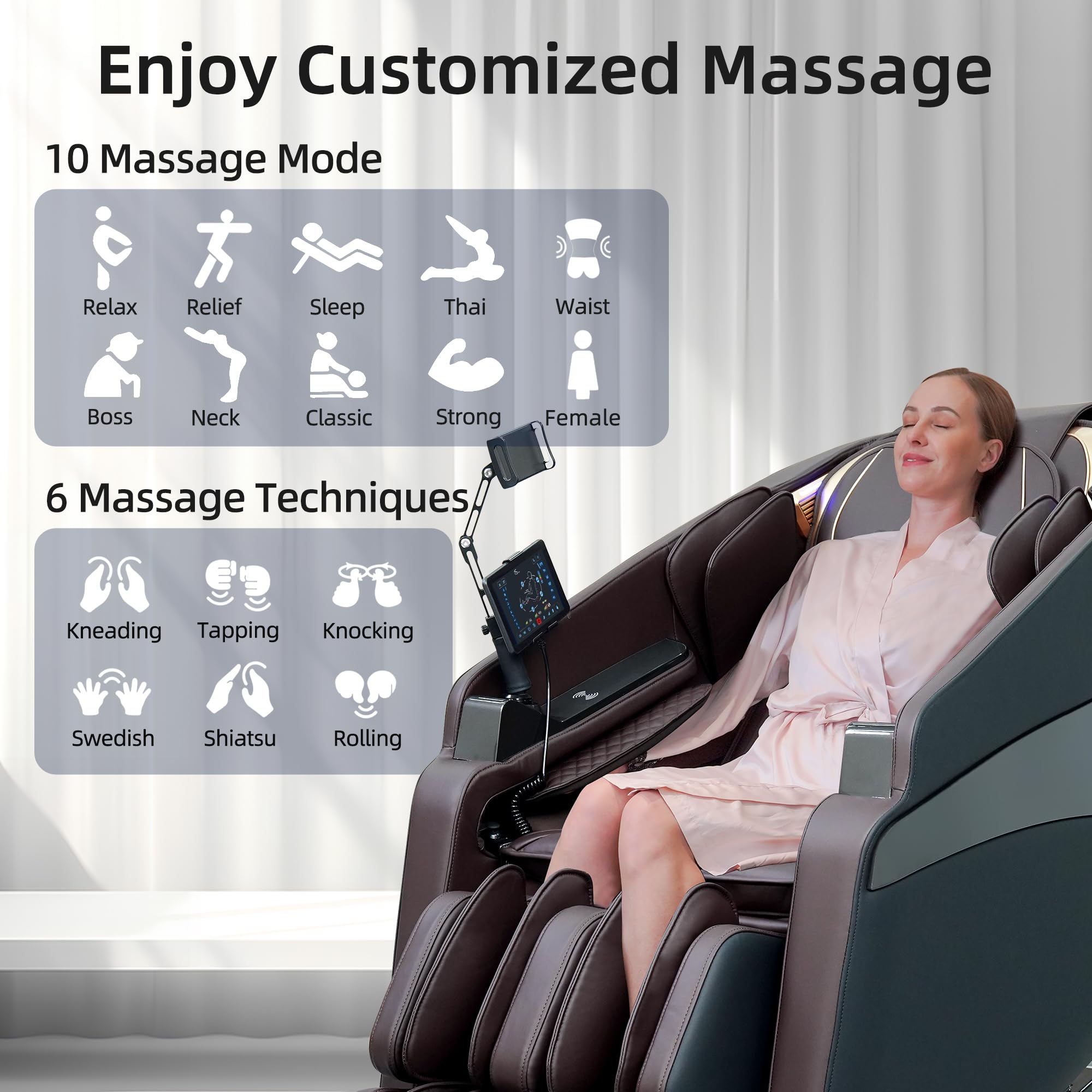 4D Massage Chairs Full Body Recliner with Heat Zero Gravity 57'' SL Track Shiatsu Massage Chair for Home Office with AI Voice, 7" Touch Screen, Wireless Charging,Neck & Shoulder Relief