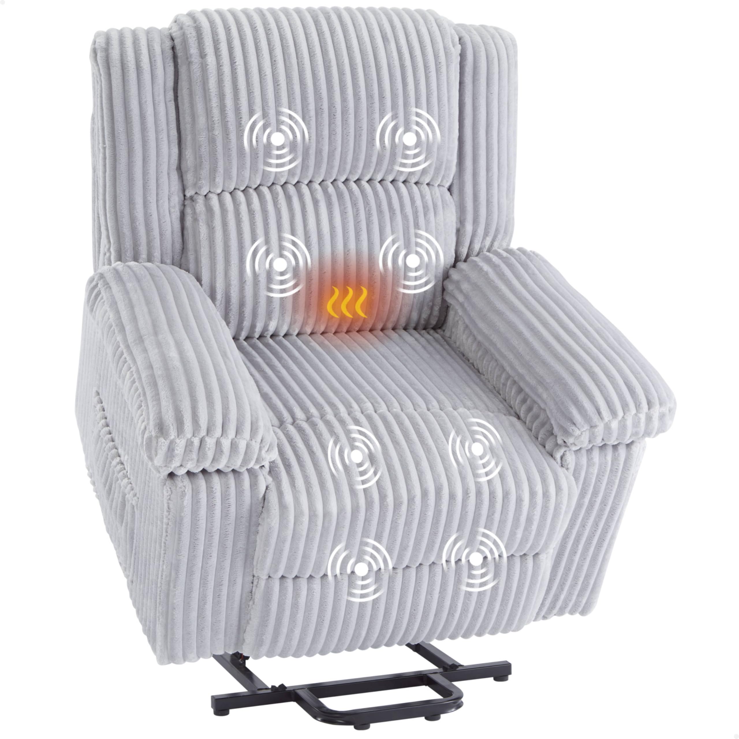 GarveeHome Power Lift Recliner Chair - Heat and Massage, PU Leather Electric Lift Recliner for Elderly & Mobility Impaired，Reclining Sofa with Side Pocket for Living Room