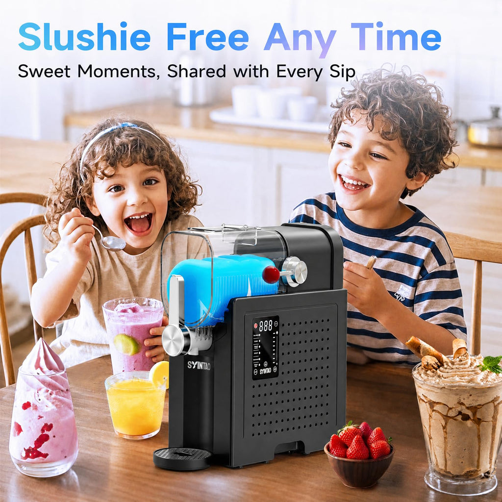 SYINTAO 2-in-1 Slushie & Soft Serve Ice Cream Maker, No-Ice-Needed Frozen Drink Machine with LED Display, 6 Preset Modes, Auto-Clean & Delay Timer – Gift for Family