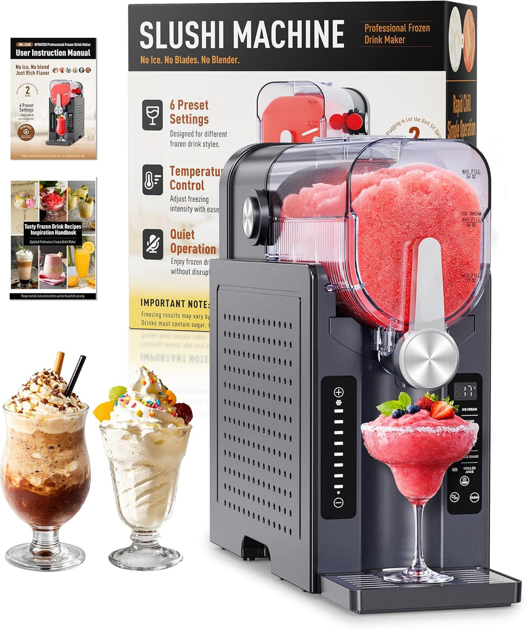 BKPPM Slushie Machine: No Ice Needed Slushy Machine for Home, 6 Preset, Real-Time Temp Display, Auto-Clean | Frozen Margaritas, Cocktails, Frappés, Ice Cream, Smoothies, Milkshakes,Summer Parties