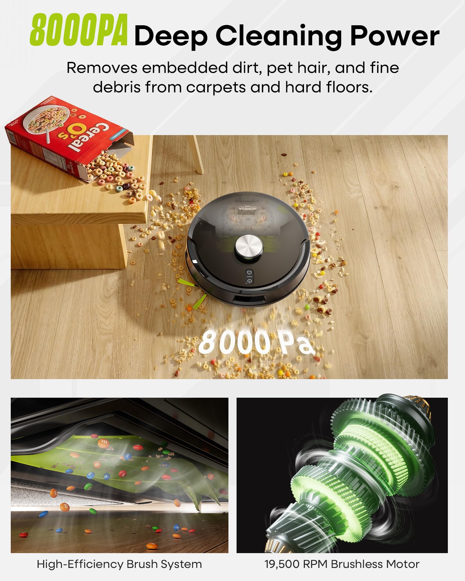 MONSGA Robot Vacuum and Mop Combo, 90 Days Self-Emptying with 8000Pa Suction, LiDAR Smart Mapping, Dual Anti-Tangle for Pet Hair, Carpet and Hard Floor