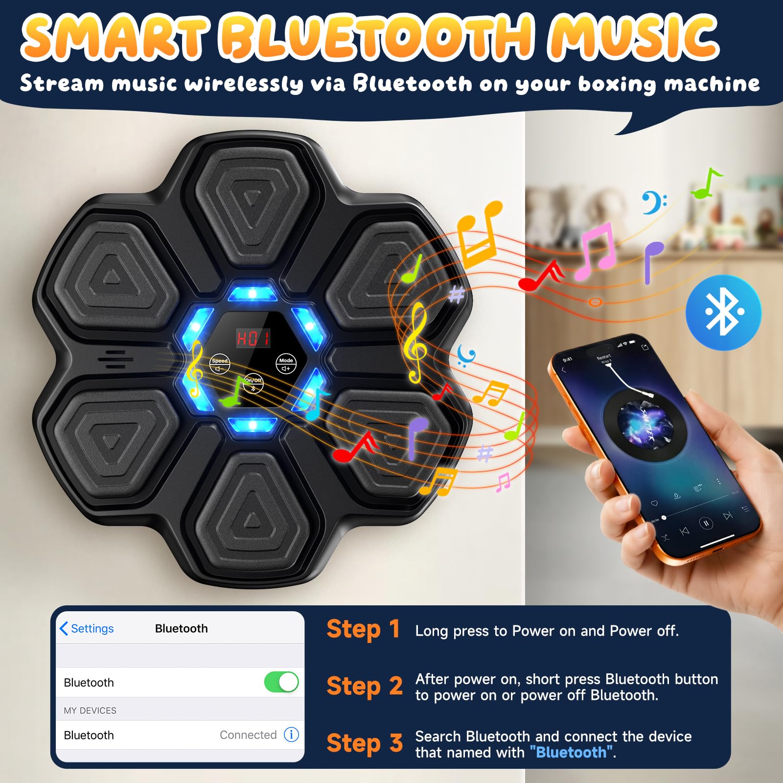 TGLLM Music Boxing Machine, Interactive Punching Trainer with Boxing Gloves, Large Size Wall Mounted Electronic Boxing Target for Adult Kids, 9 Modes & 9 Speeds