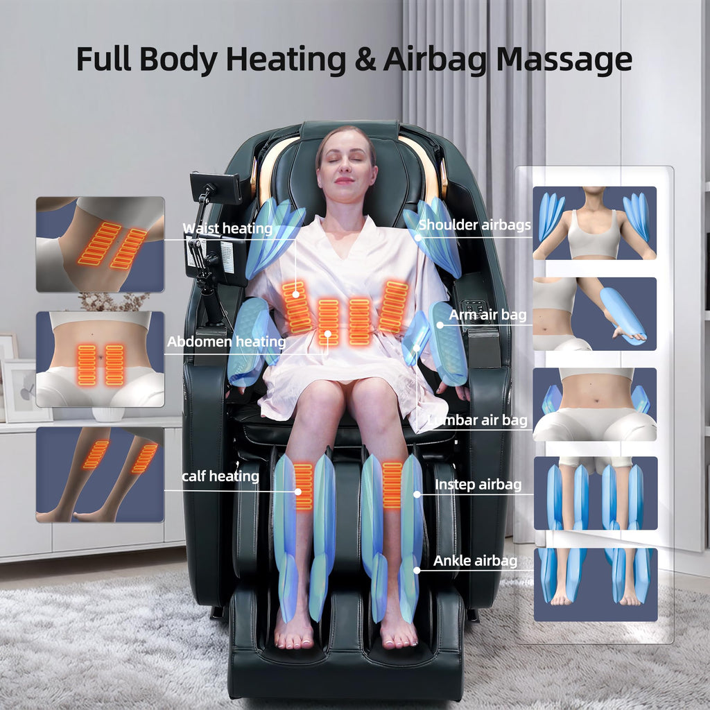 4D Massage Chairs Full Body Recliner with Heat Zero Gravity 57'' SL Track Shiatsu Massage Chair for Home Office with AI Voice, 7" Touch Screen, Wireless Charging,Neck & Shoulder Relief