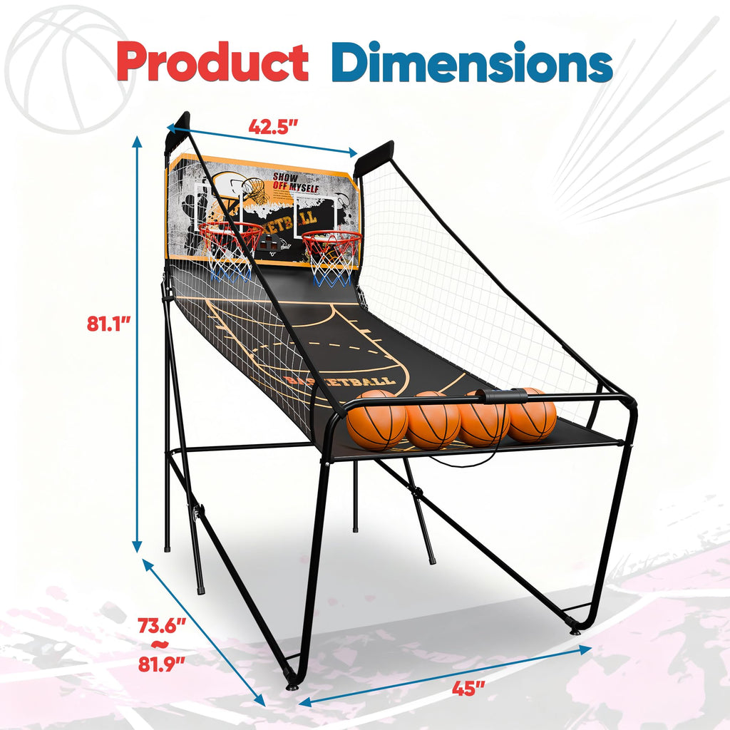 Basketball Arcade Game Shot Creator Indoor Foldable Electronic Double Shootout Sport Game Official Home Dual Shot Basketball 2 Player with 4 Balls (Black Purple)