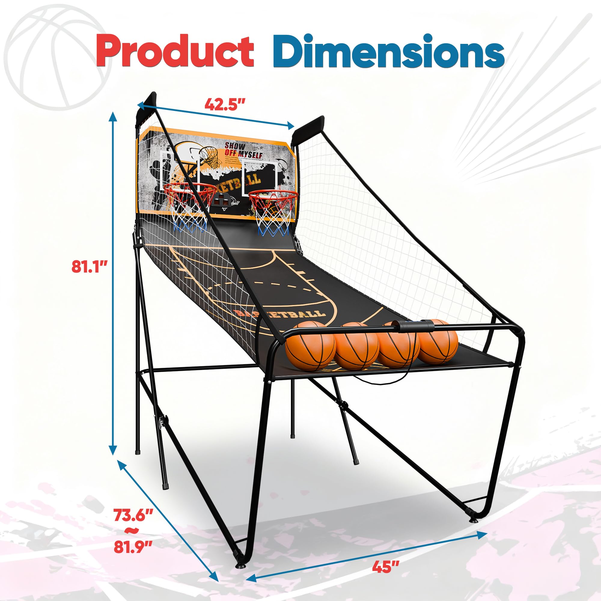 Basketball Arcade Game Shot Creator Indoor Foldable Electronic Double Shootout Sport Game Official Home Dual Shot Basketball 2 Player with 4 Balls (Black Purple)