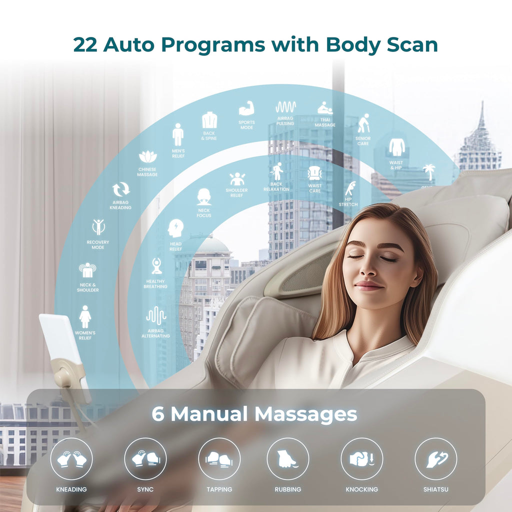 Titan Nido 3D l Full Body Massage Chair l AIR 3D Massage Mechanism l Rocking Motion Position l Voice Control l 2 Stage Zero Gravity Reclining l 7.5" Touchscreen Controller (Taupe) (RT5920)