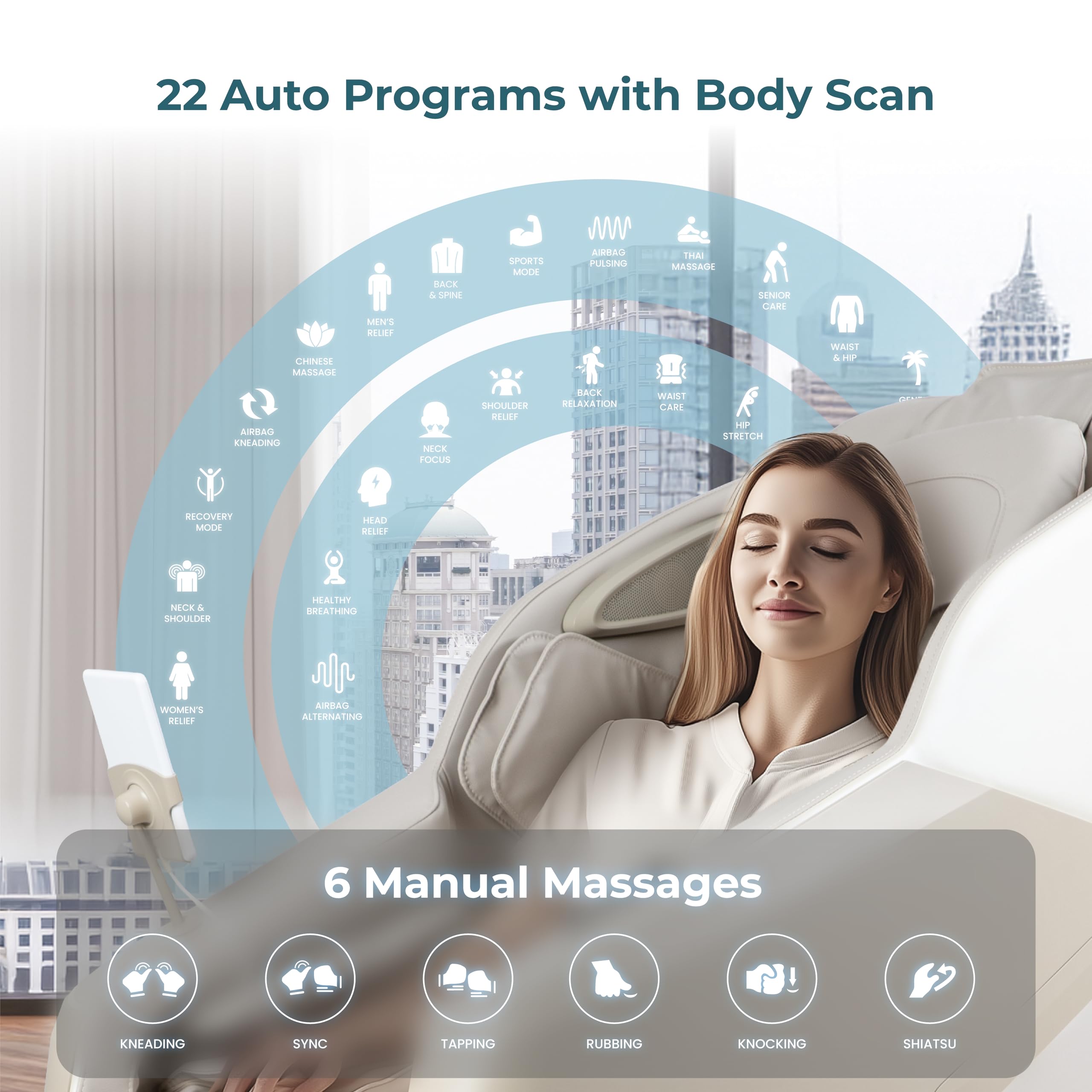 Titan Nido 3D l Full Body Massage Chair l AIR 3D Massage Mechanism l Rocking Motion Position l Voice Control l 2 Stage Zero Gravity Reclining l 7.5" Touchscreen Controller (Taupe) (RT5920)