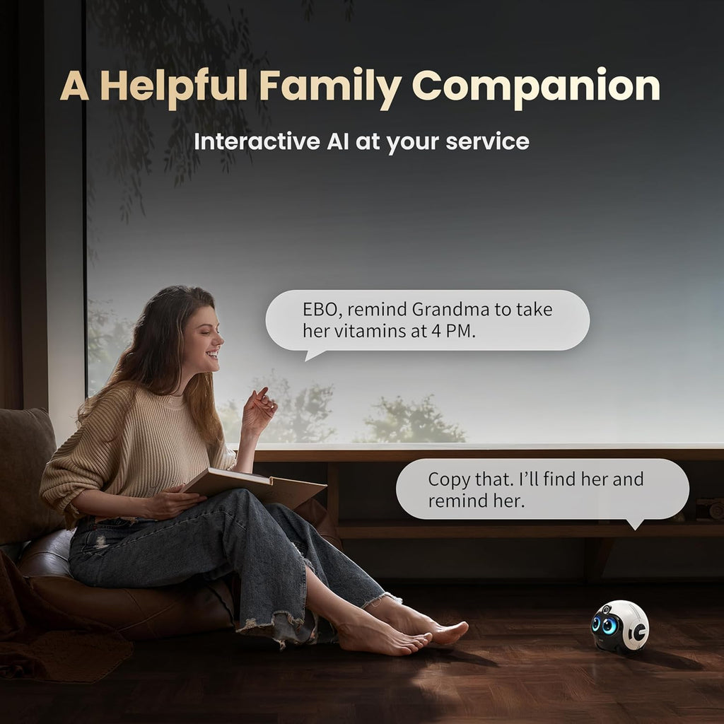 Enabot EBO Max FamilyBot AI Home Camera: 4K Camera Robot Companion, Manual Mapping, V-SLAM, 2-Way Video Call, Auto-Recharge, Smart Patrol, Gift for Long Distance, Pets, Kids & Elderly