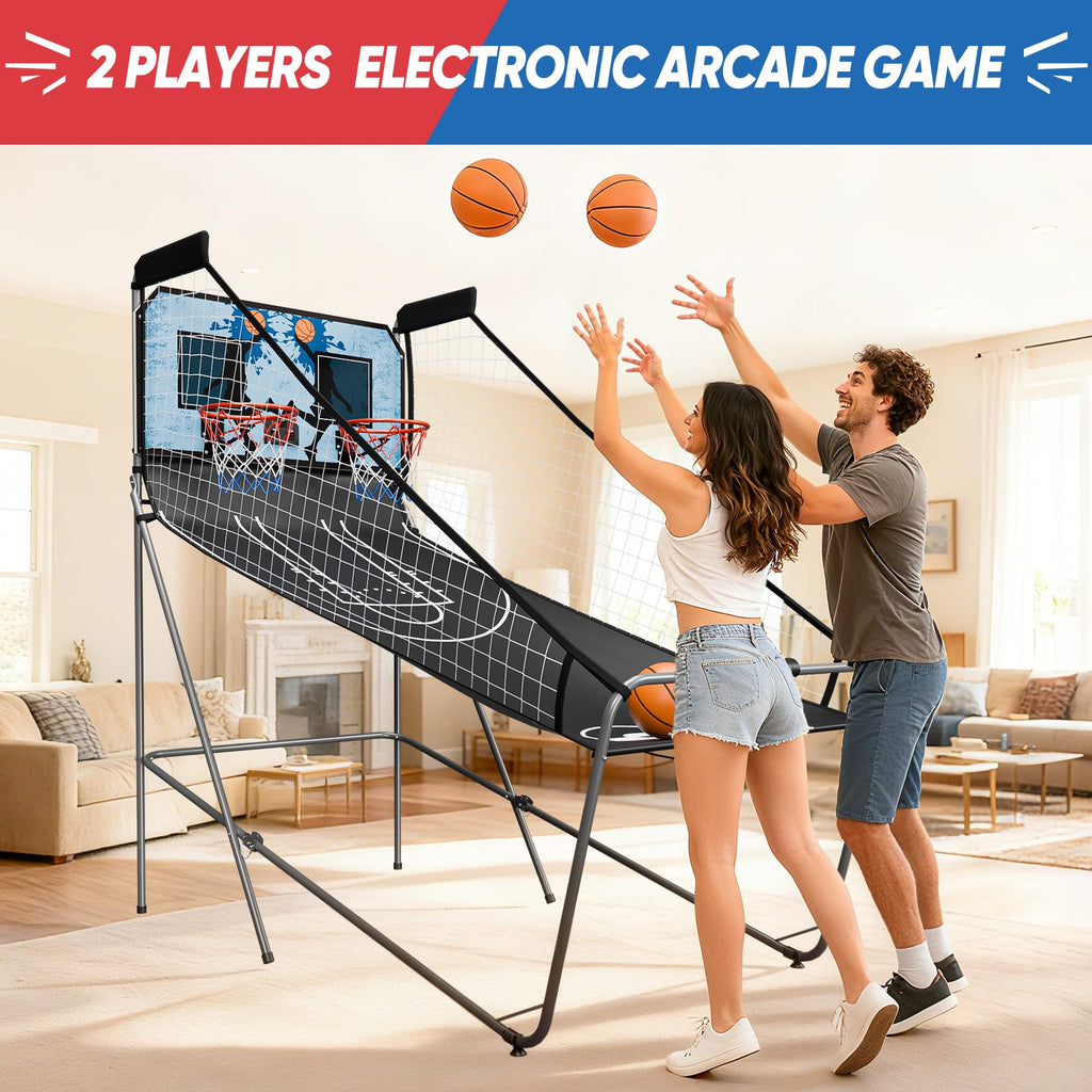 Basketball Arcade Game Shot Creator Indoor Foldable Electronic Double Shootout Sport Game Official Home Dual Shot Basketball 2 Player with 4 Balls (Black Purple)