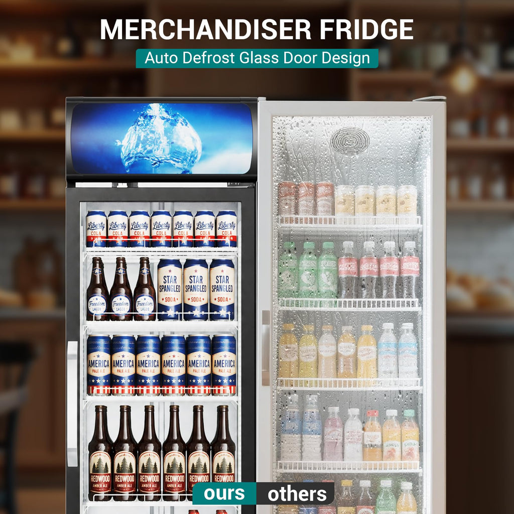 ETL & DOE Certified Commercial Beverage Refrigerator 14.8 Cu Ft, Commercial Display Fridge with Glass Door, Upright Merchandiser Refrigerator Cooler with Front LED Light for Stores, Restaurant, Office