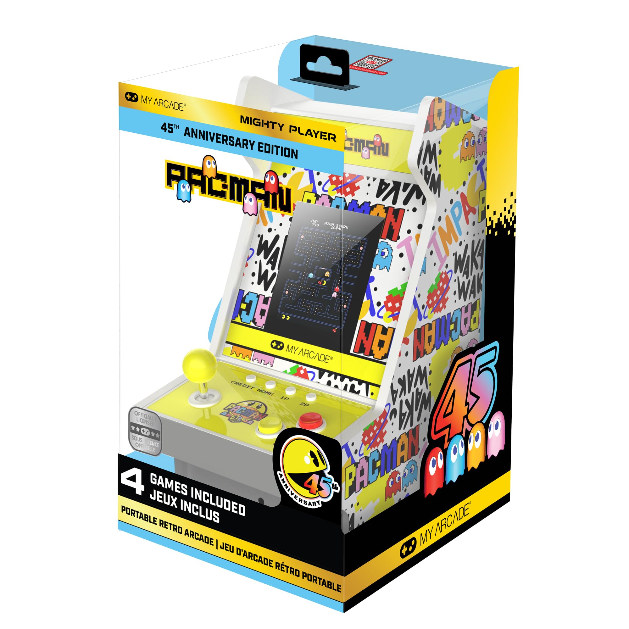 My Arcade Pac-Man Mighty Player: Retro Gaming, Countertop Arcades, Illuminated Marquee, 4 Games in 1, Rechargeable Battery, Classic Arcade Games