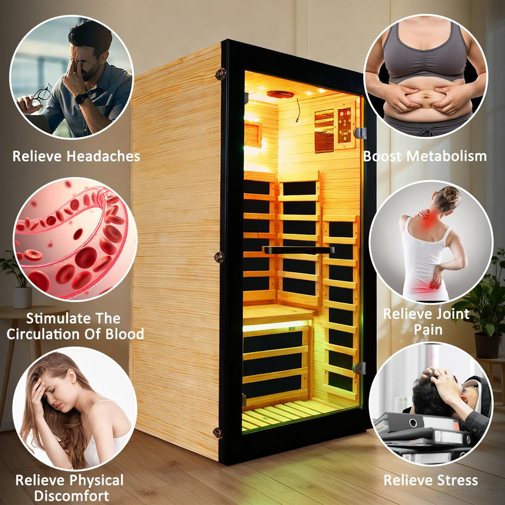 2 Person Infrared Sauna Far Infrared Sauna Room for Home Indoor 2000W Low-EMF Wood Dry Sauna with Full Starry Sky Lights Ceiling in 7 Color Speaker Fast Heating Easy Assembly- 47.3*41.3*74.8 IN