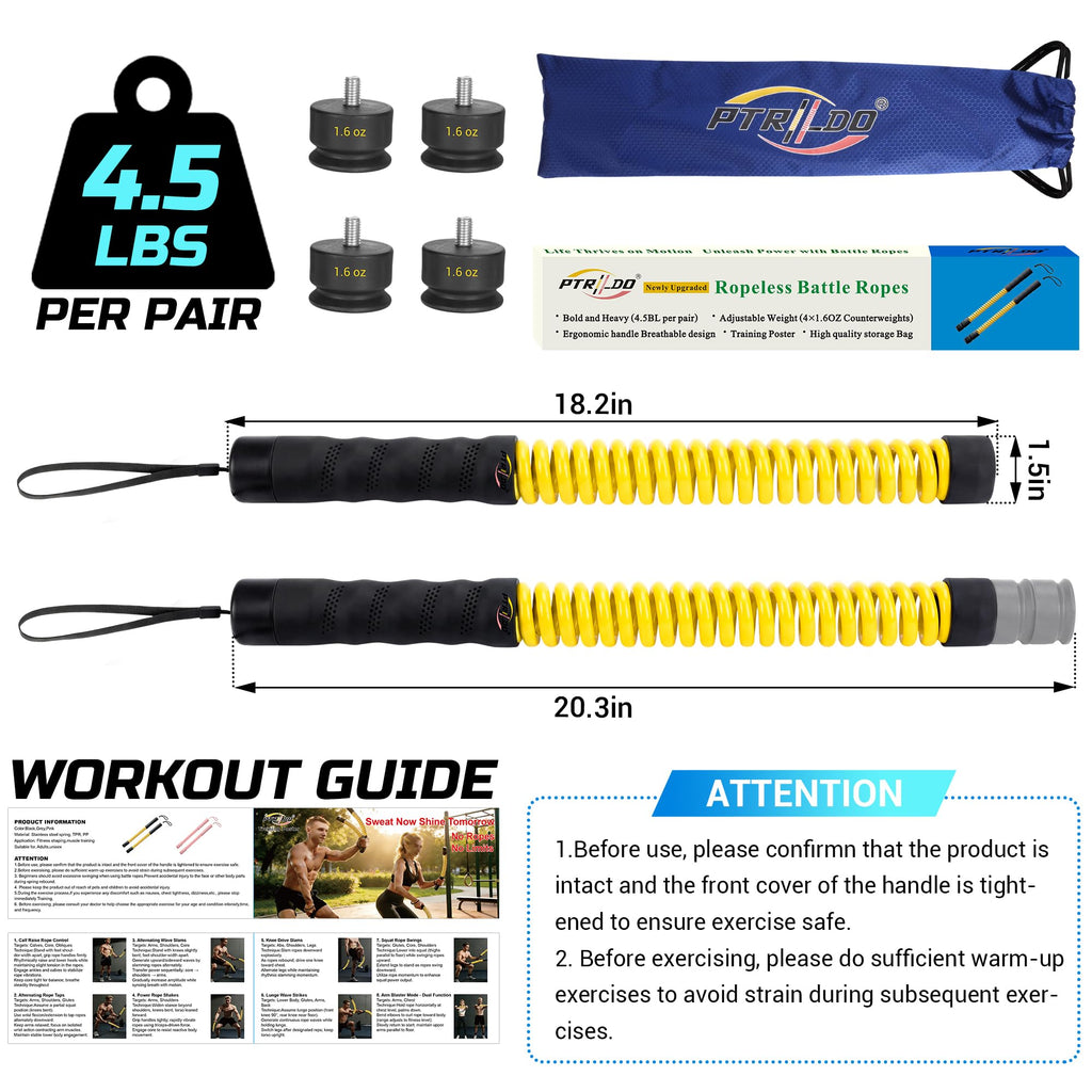 Cordless Battle Ropes for Home Gym & Apartment-Portable Ropeless Battle Ropes for Strength Training, HIIT & Full Body Exercise Includes Workout Guide & Storage Bag