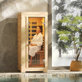 Infrared Sauna at Home 1 Person Mini with 7 Color Full Spectrum, Low EMF 1240W Fast Heating Canadian Hemlock Wood Sauna, Indoor Dry Sauna with Music Speakers for Home, Gym (2.3Lx2.9Wx5.2H Ft)