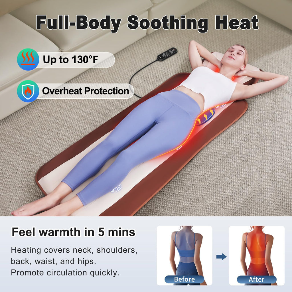 Full Body Massage Mat with Heat, Back Massager for recliner with Lumbar Support, Heating & Vibration, Massage Chair Pad for Seniors, Office Workers & Family, Fatigue & Pain Relief in Office, Home