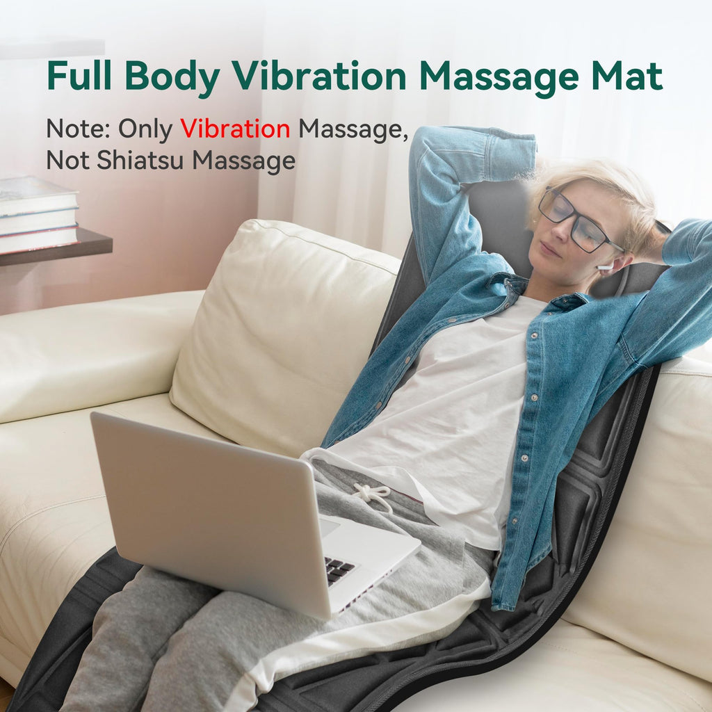 Snailax Full Body Massage Mat Pad for Bed, Massage Chair Pad with 10 Vibration Motors & 5 Massage Modes, Vibrating Heating Massager Mattress Pad for Back, Fathers Day Gift for Dad Men Women