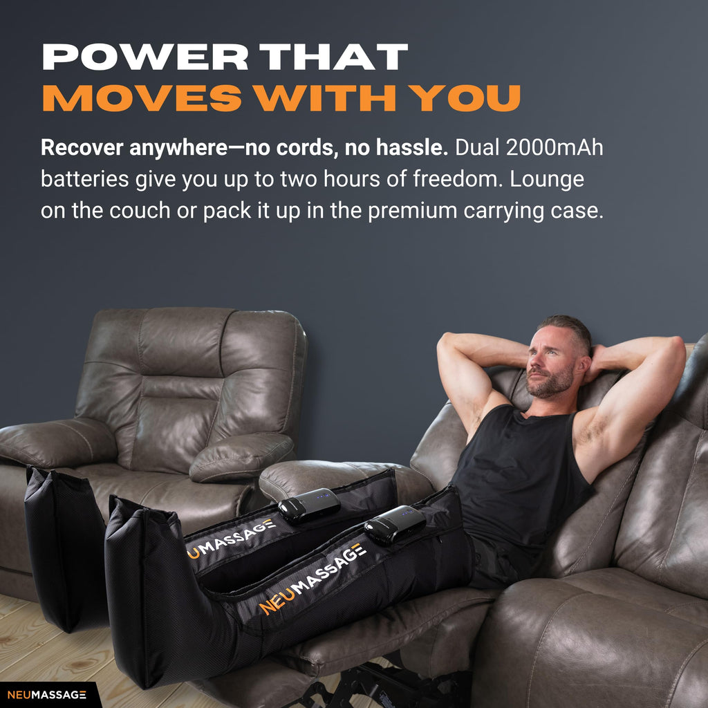Professional Leg Compression Massager Recovery System | Cordless Rechargeable Air Recovery Boots with Sequential Compression | Fast Recovery & Improved Circulation [Large, Black]