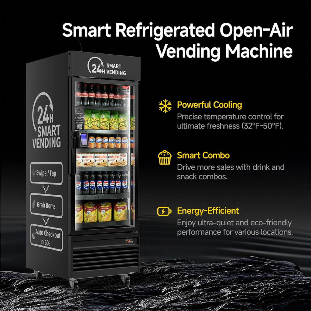 HAHA Smart Vending DC-542D Combo Vending Machine,Smart Refrigerated Beverage Vending Machine with Touch Card Reader - Capacity 378 Bottles (Black, 542D)