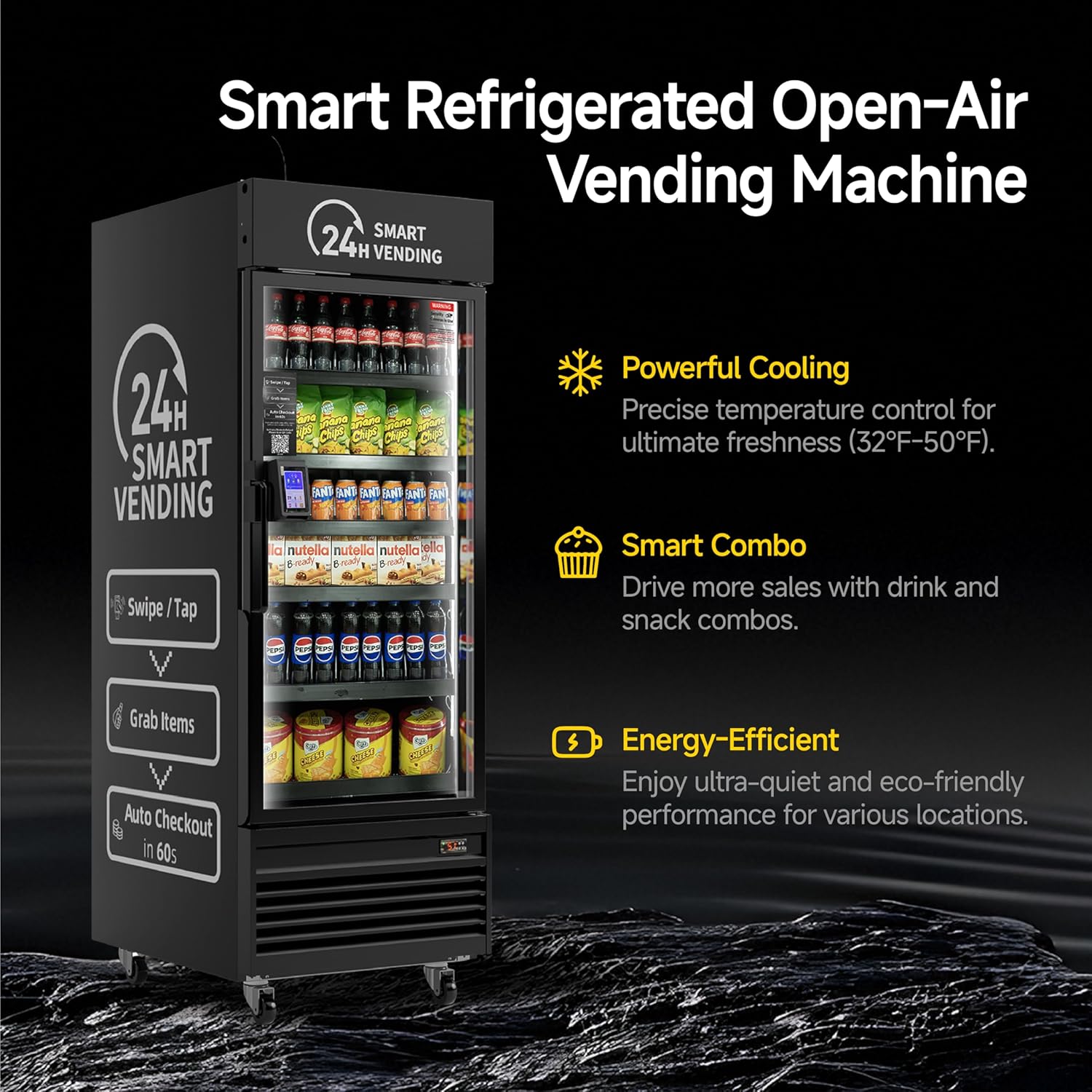HAHA Smart Vending DC-542D Combo Vending Machine,Smart Refrigerated Beverage Vending Machine with Touch Card Reader - Capacity 378 Bottles (Black, 542D)