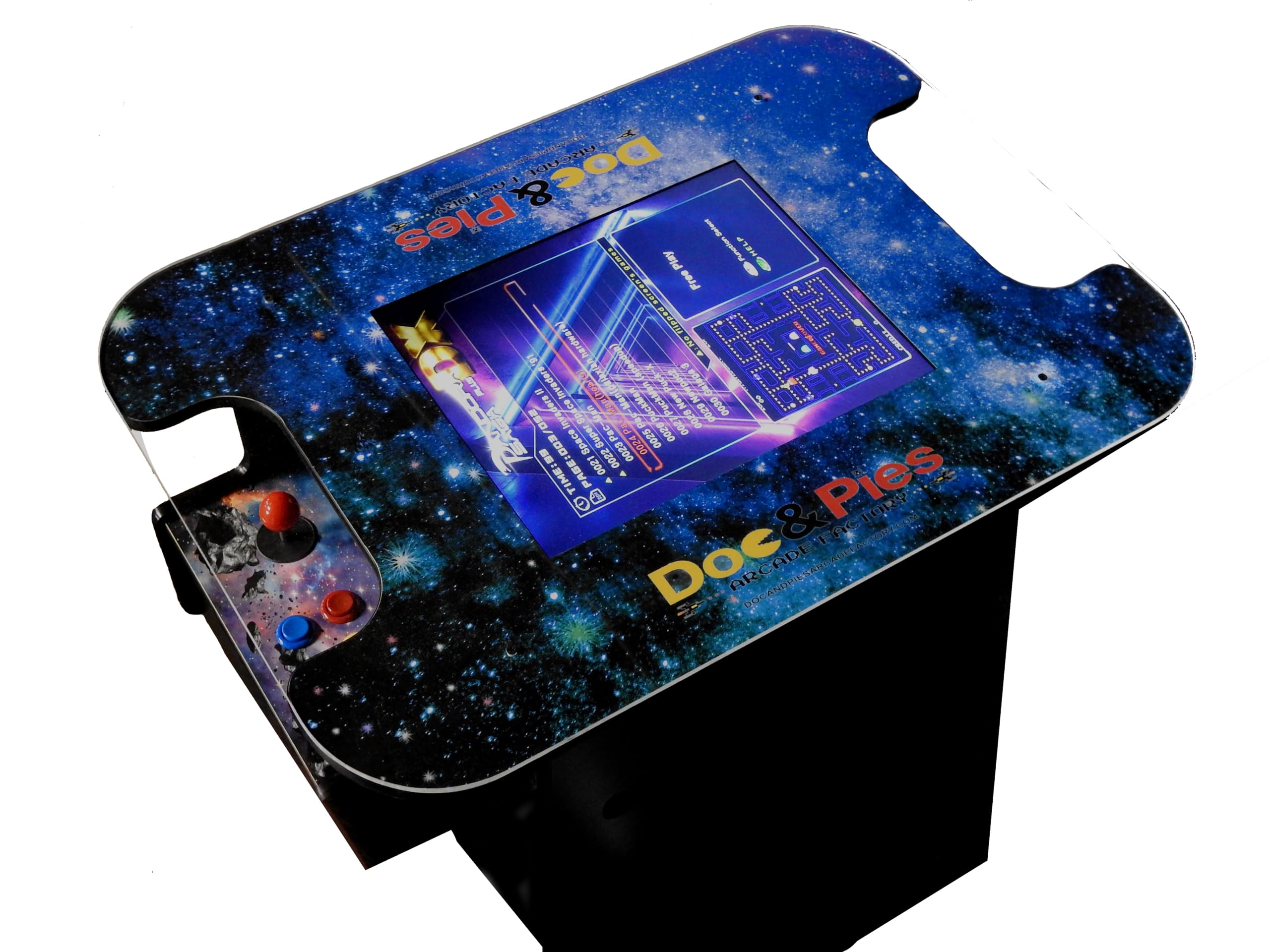 Doc and Pies Arcade Factory Full Size Professional Cocktail Arcade Machine | 412 Classic Games | Original, Classic Design | 2-Player | Full Size LCD Screen, Buttons and Joystick